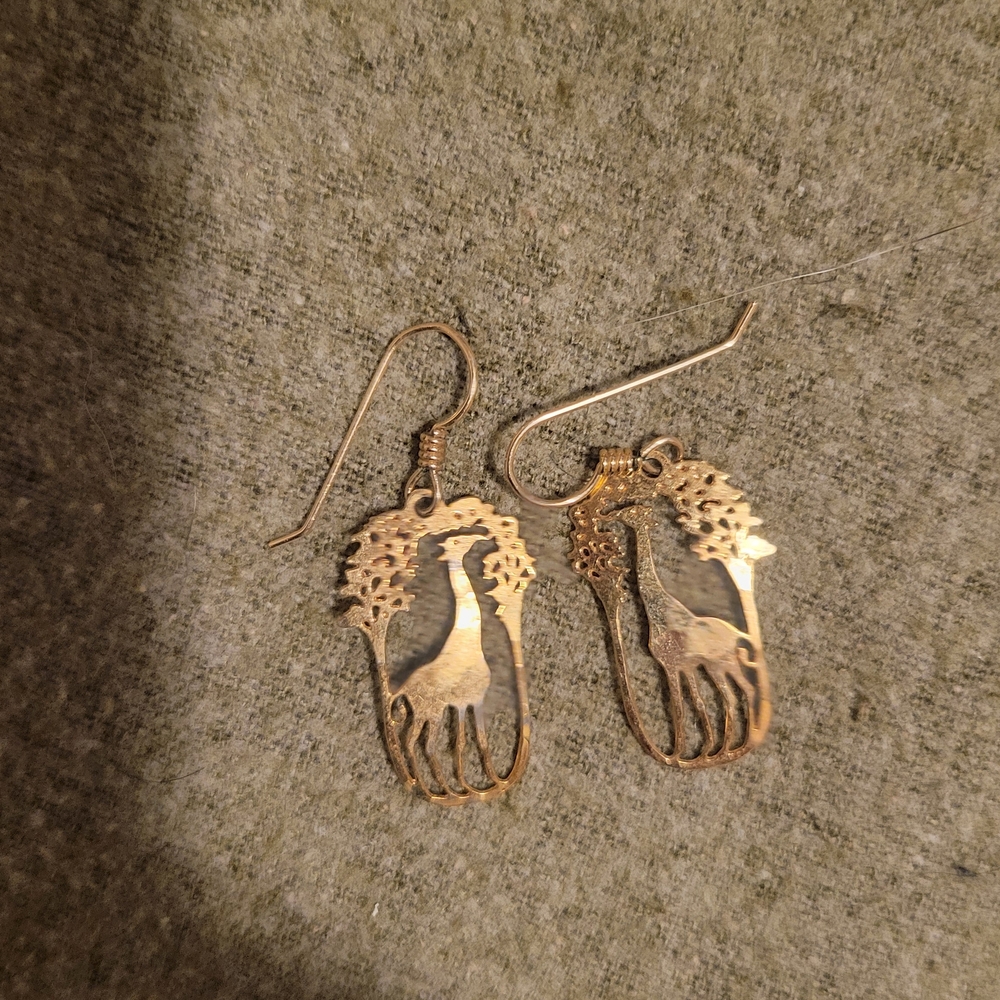 Elegant Gold Tree and Giraffe Earrings